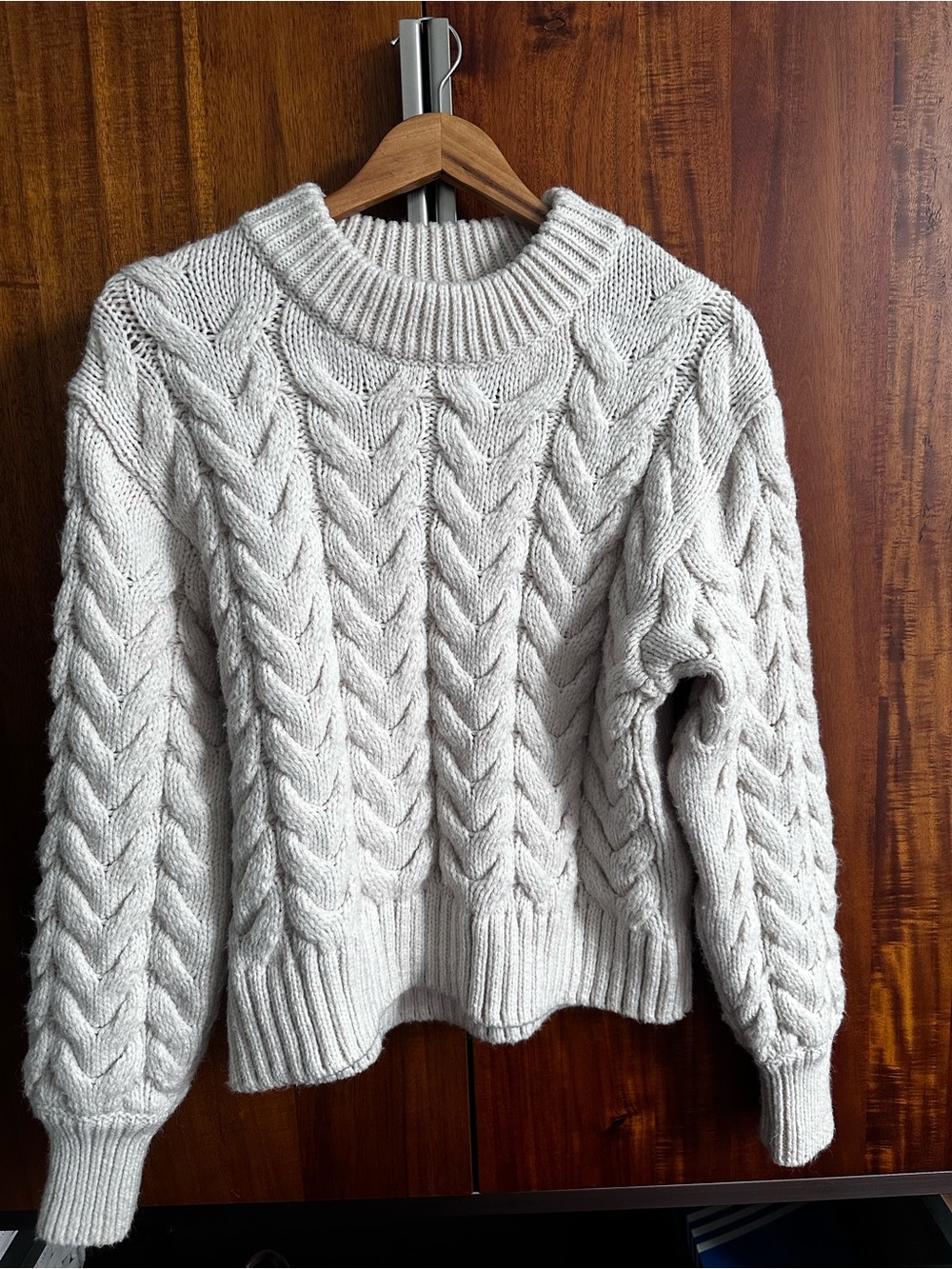 H&M Cream Cable-Knit Crewneck Sweater